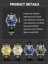 Charger l'image dans la galerie, TOPHILL Men's Tourbillon Automatic Mechanical Watch 43.7mm Sapphire Crystal Leather Strap 5ATM Waterproof Kinetic Energy Reserve Display Luxury Dress Watch TU013G tophillwatch.com
