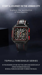 TOPHILL Men's Square Skeleton Watch - 42mm Automatic Mechanical, 28D0 Movement, Open-Work Dial, 316L Stainless Steel, Sapphire Glass, Leather Band, 5ATM Water Resistant tophillwatch.com