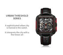 Lade das Bild in den Galerie-Viewer, TOPHILL Men's Square Skeleton Watch - 42mm Automatic Mechanical, 28D0 Movement, Open-Work Dial, 316L Stainless Steel, Sapphire Glass, Leather Band, 5ATM Water Resistant tophillwatch.com
