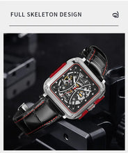 Lade das Bild in den Galerie-Viewer, TOPHILL Men's Square Skeleton Watch - 42mm Automatic Mechanical, 28D0 Movement, Open-Work Dial, 316L Stainless Steel, Sapphire Glass, Leather Band, 5ATM Water Resistant tophillwatch.com

