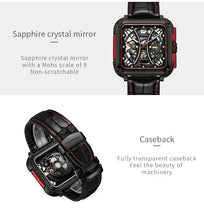 Lade das Bild in den Galerie-Viewer, TOPHILL Men's Square Skeleton Watch - 42mm Automatic Mechanical, 28D0 Movement, Open-Work Dial, 316L Stainless Steel, Sapphire Glass, Leather Band, 5ATM Water Resistant tophillwatch.com
