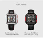 TOPHILL Men's Square Skeleton Watch - 42mm Automatic Mechanical, 28D0 Movement, Open-Work Dial, 316L Stainless Steel, Sapphire Glass, Leather Band, 5ATM Water Resistant tophillwatch.com