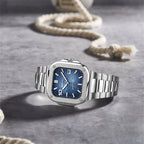 TOPHILL Men's Square Automatic Watch - 39mm 316L Steel Case & Bracelet, Date Window, Sapphire Glass, 5ATM Water Resistant, Butterfly Clasp, TW089G