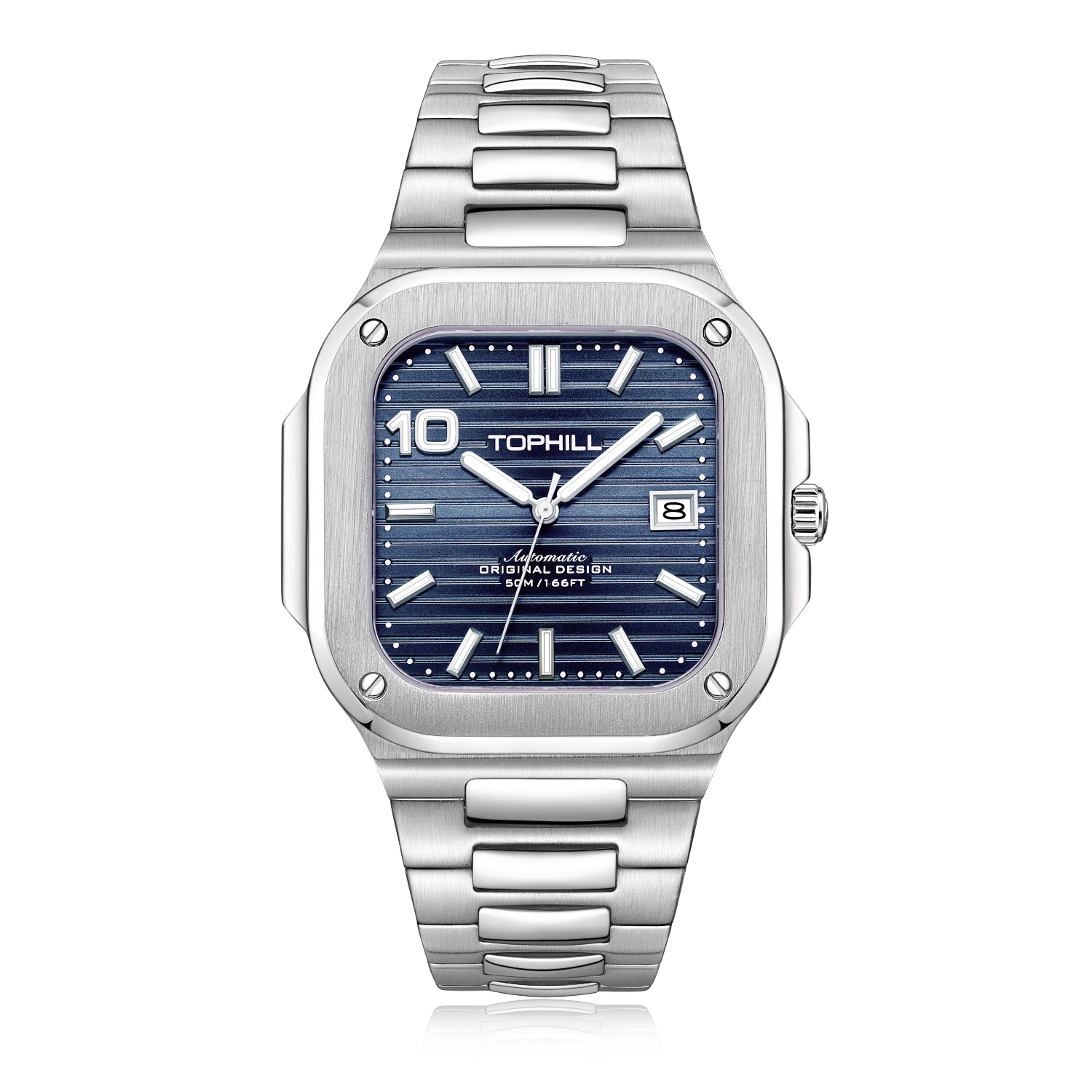 TOPHILL Men's Square Automatic Watch - 39mm 316L Steel Case & Bracelet, Date Window, Sapphire Glass, 5ATM Water Resistant, Butterfly Clasp, Luxury Sports Watch tophillwatch.com