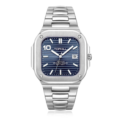 TOPHILL Men's Square Automatic Watch - 39mm 316L Steel Case & Bracelet, Date Window, Sapphire Glass, 5ATM Water Resistant, Butterfly Clasp, Luxury Sports Watch tophillwatch.com