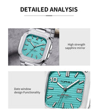 Lade das Bild in den Galerie-Viewer, TOPHILL Men's Square Automatic Watch - 39mm 316L Steel Case &amp; Bracelet, Date Window, Sapphire Glass, 5ATM Water Resistant, Butterfly Clasp, Luxury Sports Watch tophillwatch.com

