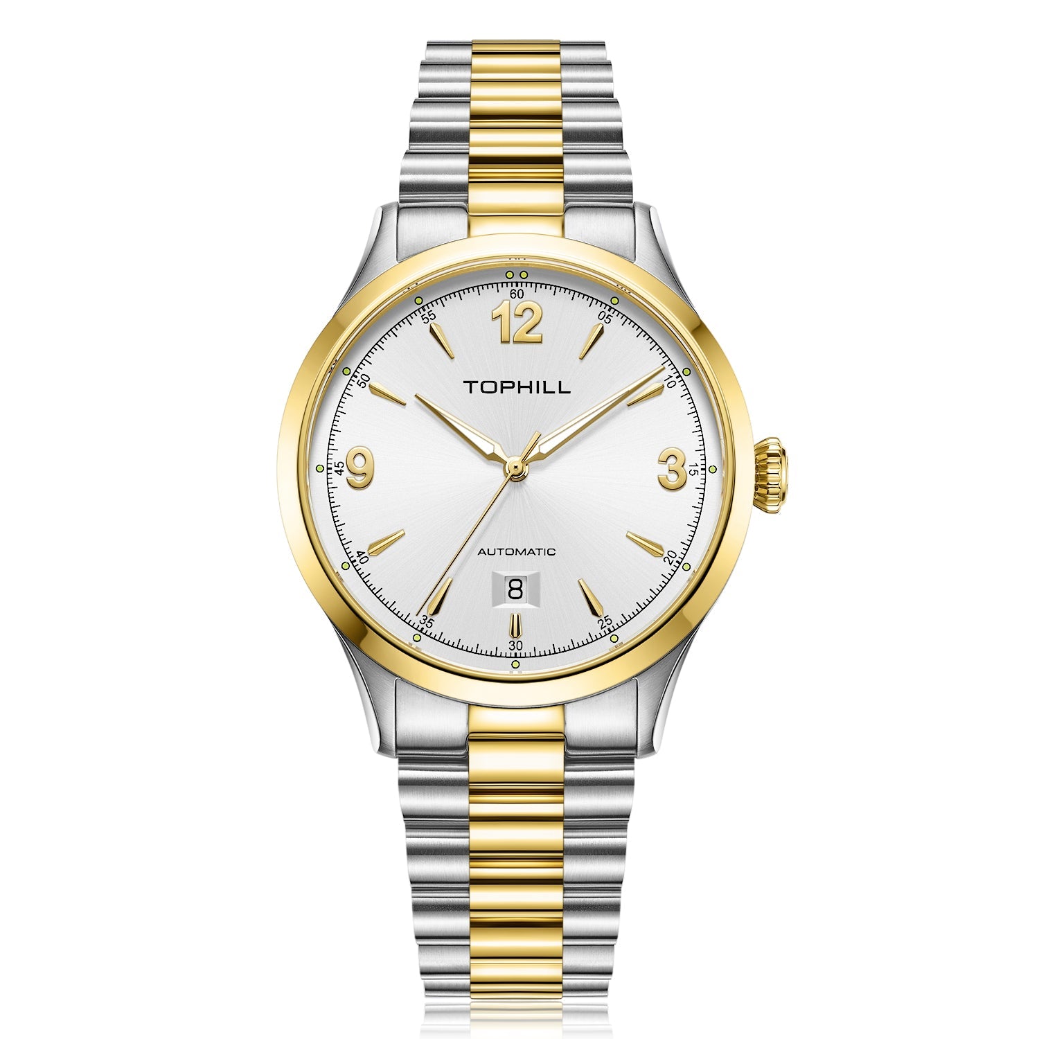 TOPHILL Men's Automatic Dress Watch 40mm - Miyota 8215 Japanese Movement, Sunburst Dial, 316L Steel, Sapphire Crystal, 5ATM Waterproof, Slim Profile, Butterfly Clasp Classic Business Timepiece tophillwatch.com