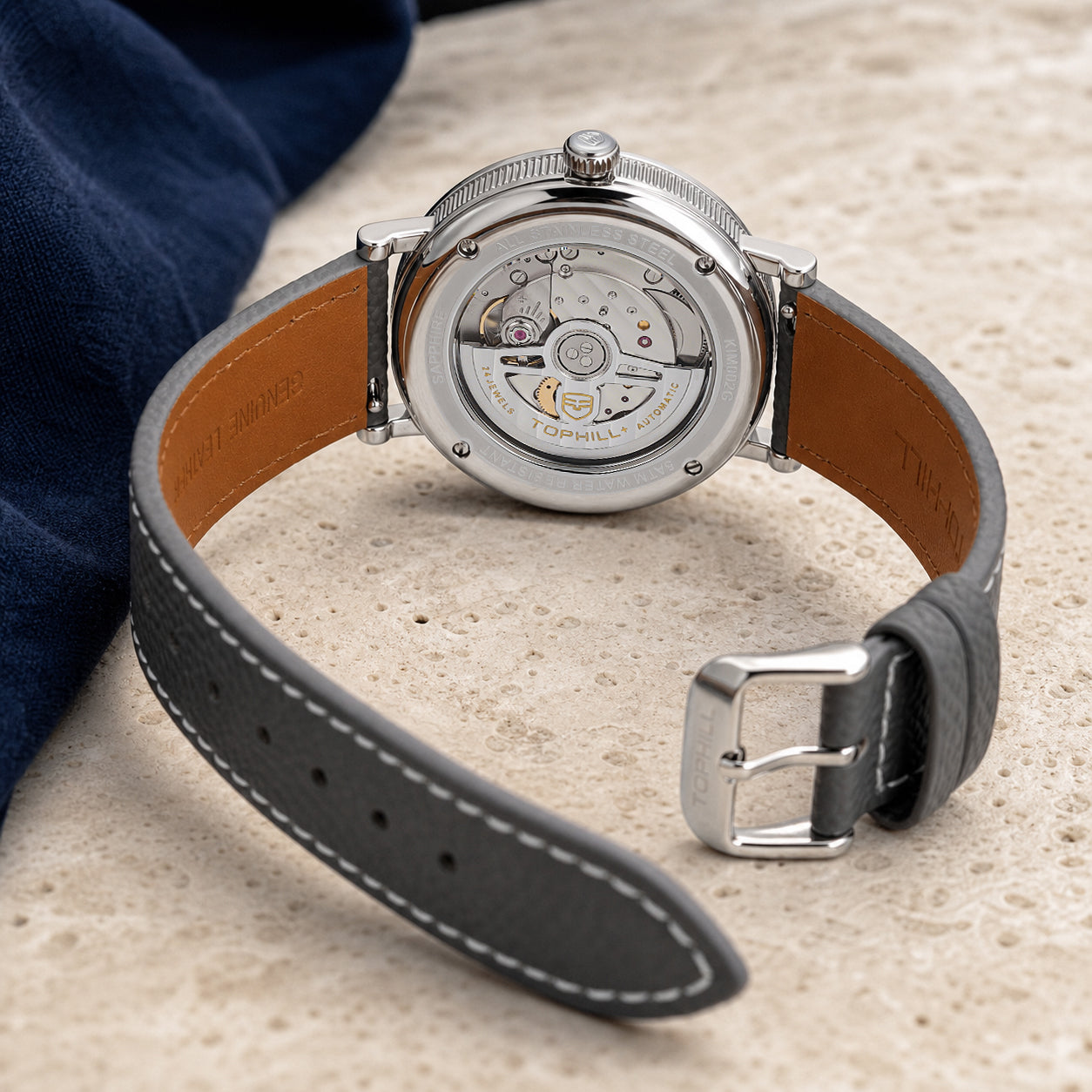 TOPHILL Automatic Watch for Men, 40mm Miyota 9039 Movement, Sapphire Crystal, 316L Stainless Steel, 5ATM Waterproof, Genuine Leather Strap | KIM002G