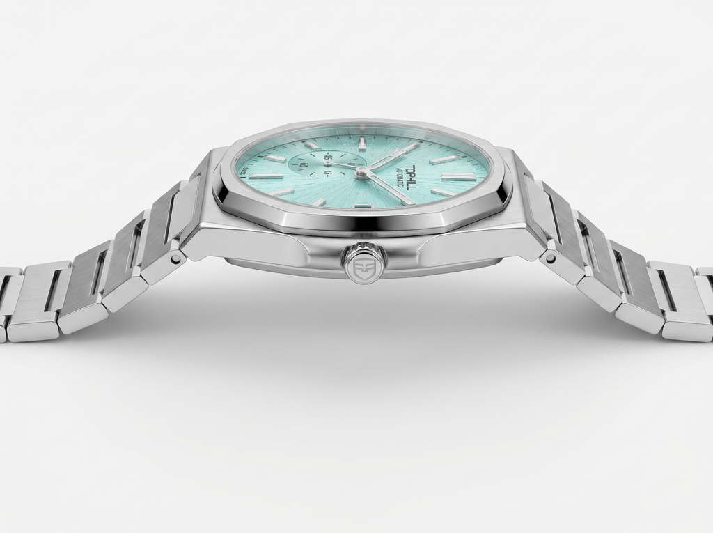 TOPHILL KIM Series Men's Automatic Watch 38.7mm Ultra-Slim 9mm Dress Watch Sunburst Dial Small Seconds Date Window Sapphire Crystal 5ATM Waterproof Stainless Steel Bracelet Mechanical Wristwatch Kim001 tophillwatch.com