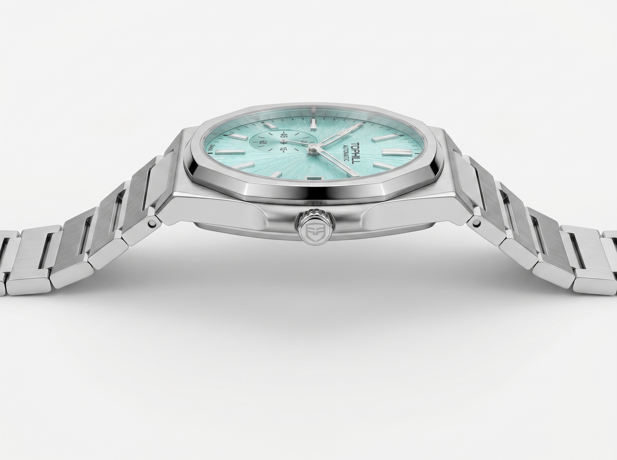 TOPHILL KIM Series Men's Automatic Watch 38.7mm Ultra-Slim 9mm Dress Watch Sunburst Dial Small Seconds Date Window Sapphire Crystal 5ATM Waterproof Stainless Steel Bracelet Mechanical Wristwatch Kim001 tophillwatch.com