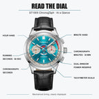 TOPHILL Men's Chronograph Watch Hand-Winding Mechanical Power Reserve Stainless Steel Case Genuine Dress Wristwatch Waterproof Kim003G