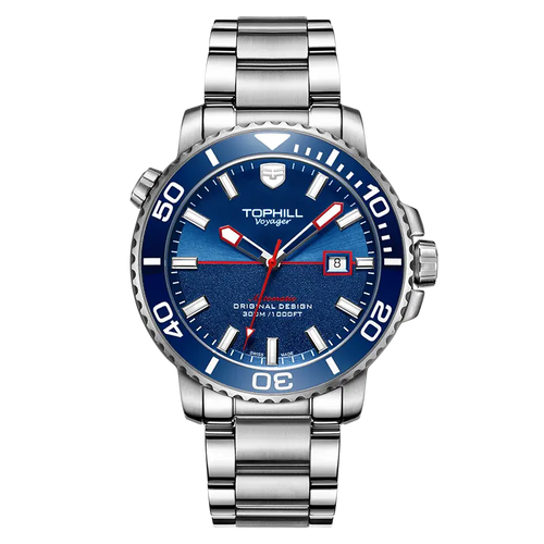 TOPHILL Men's Professional Diver Watch - 45mm Automatic, 300m/1000ft Water Resistant, Unidirectional Bezel, Luminous Dial, Steel Bracelet + Bonus Rubber Band, TD003G tophillwatch.com