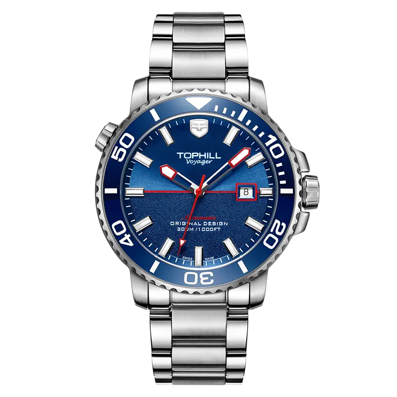TOPHILL Men's Professional Diver Watch - 45mm Automatic, 300m/1000ft Water Resistant, Unidirectional Bezel, Luminous Dial, Steel Bracelet + Bonus Rubber Band, TD003G tophillwatch.com