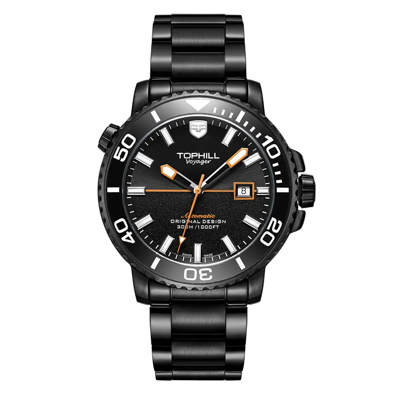 TOPHILL Men's Professional Diver Watch - 45mm Automatic, 300m/1000ft Water Resistant, Unidirectional Bezel, Luminous Dial, Steel Bracelet + Bonus Rubber Band, TD003G tophillwatch.com