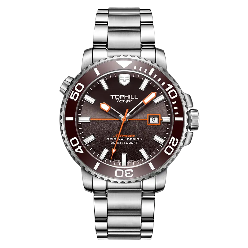 TOPHILL Men's Professional Diver Watch - 45mm Automatic, 300m/1000ft Water Resistant, Unidirectional Bezel, Luminous Dial, Steel Bracelet + Bonus Rubber Band, TD003G tophillwatch.com