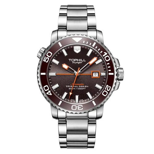 TOPHILL Men's Professional Diver Watch - 45mm Automatic, 300m/1000ft Water Resistant, Unidirectional Bezel, Luminous Dial, Steel Bracelet + Bonus Rubber Band, TD003G tophillwatch.com