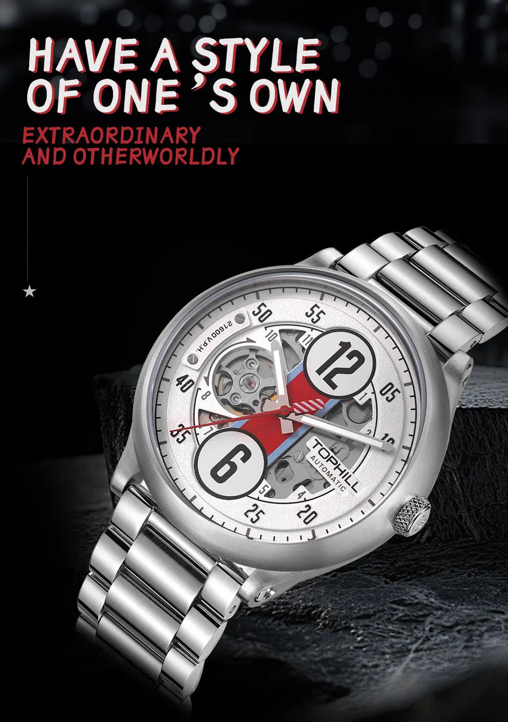 TOPHILL Men's Automatic Mechanical Watch - 44mm Open-Work Racing Dial, 21,600 BPH Self-Winding, 316L Stainless Steel, Sapphire Glass, 5ATM Water Resistant, Sport Luxury Wristwatch tophillwatch.com