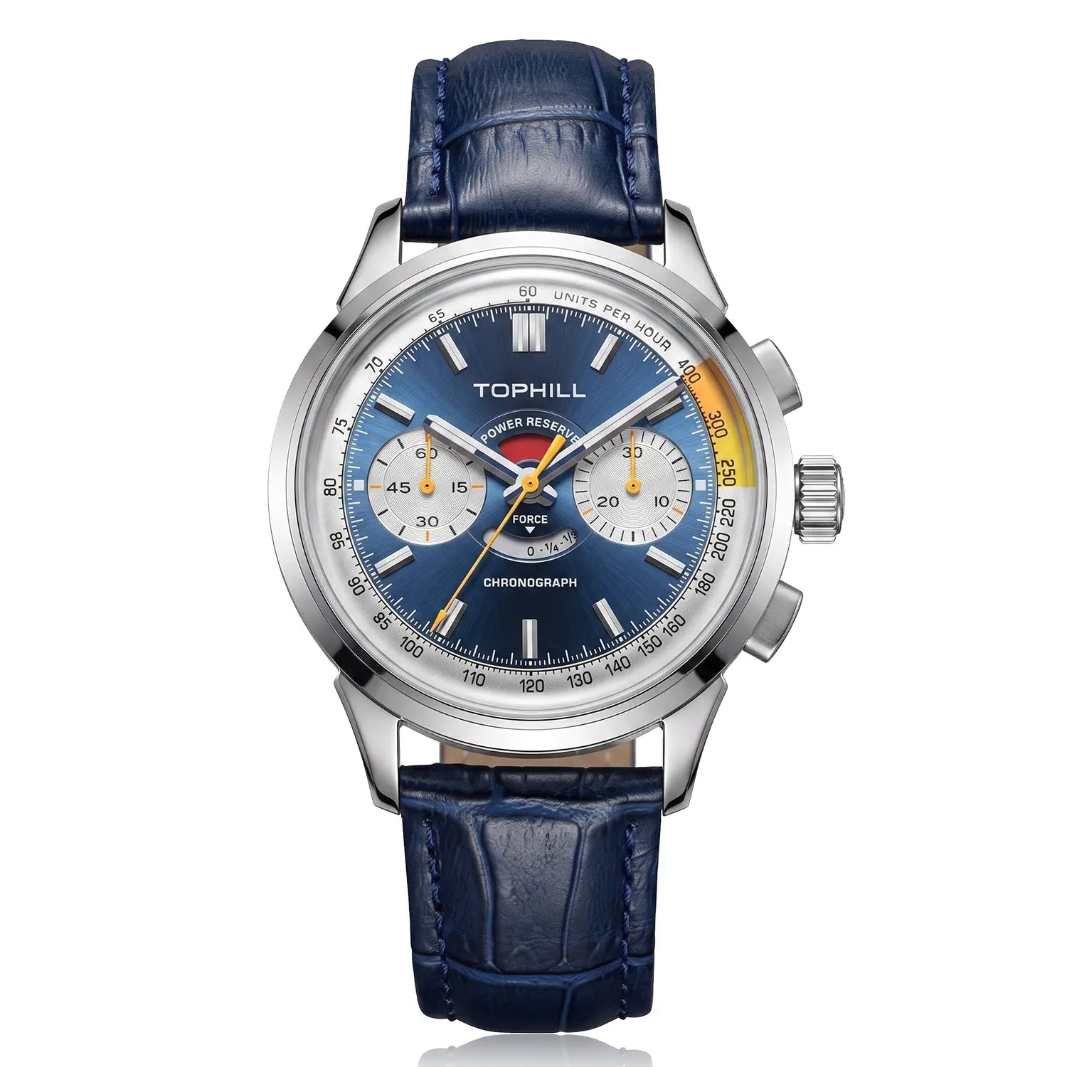 TOPHILL Men's Chronograph Watch Hand-Winding Mechanical Power Reserve Stainless Steel Case Genuine Dress Wristwatch Waterproof Kim003G
