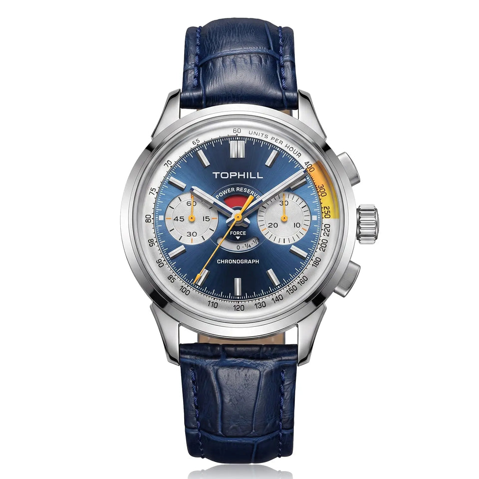 TOPHILL Men's Chronograph Watch Hand-Winding Mechanical Power Reserve Stainless Steel Case Genuine Dress Wristwatch Waterproof Kim003G
