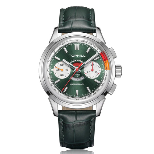 TOPHILL Men's Chronograph Watch Hand-Winding Mechanical Power Reserve Stainless Steel Case Genuine Dress Wristwatch Waterproof Kim003G