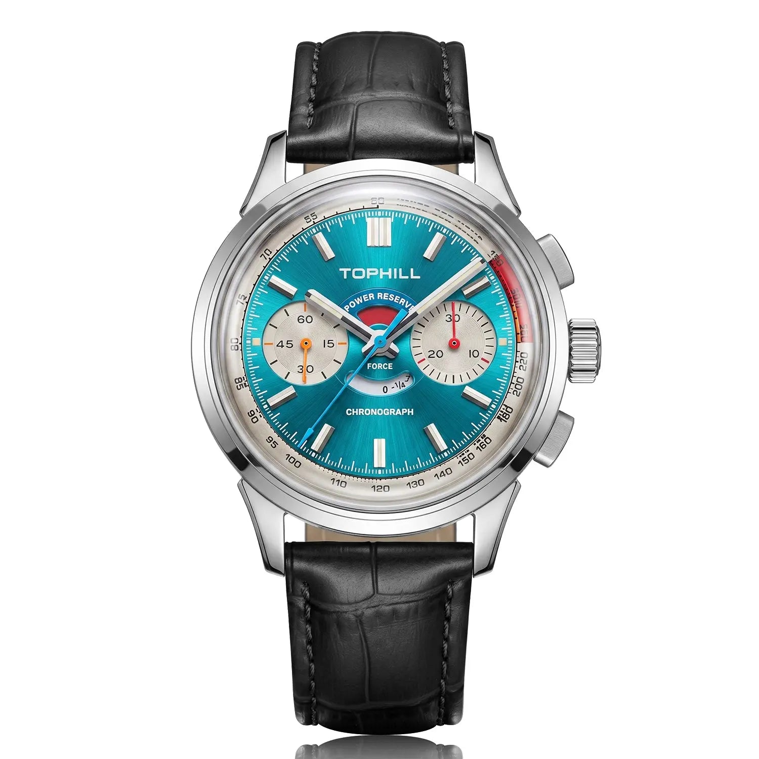 TOPHILL Men's Chronograph Watch Hand-Winding Mechanical Power Reserve Stainless Steel Case Genuine Dress Wristwatch Waterproof Kim003G