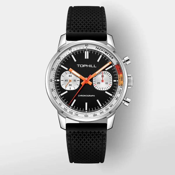 TOPHILL Men's Hand-Wound Chronograph - 40mm 316L Steel, Seagull ST1901 Movement, Sapphire Glass, Tachymeter Bezel, Silicone Band, Super-Luminova, Mechanical TL025 tophillwatch.com