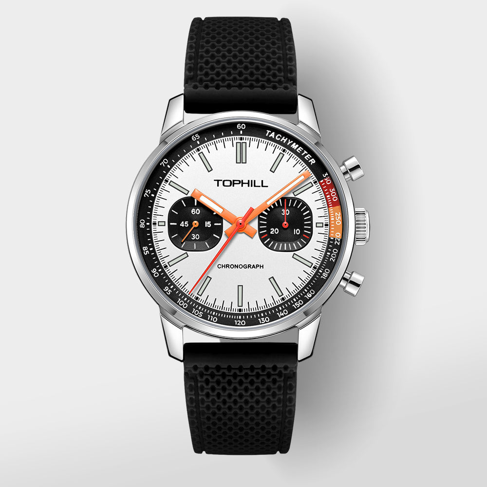 TOPHILL Men's Hand-Wound Chronograph - 40mm 316L Steel, Seagull ST1901 Movement, Sapphire Glass, Tachymeter Bezel, Silicone Band, Super-Luminova, Mechanical Racing Watch tophillwatch.com