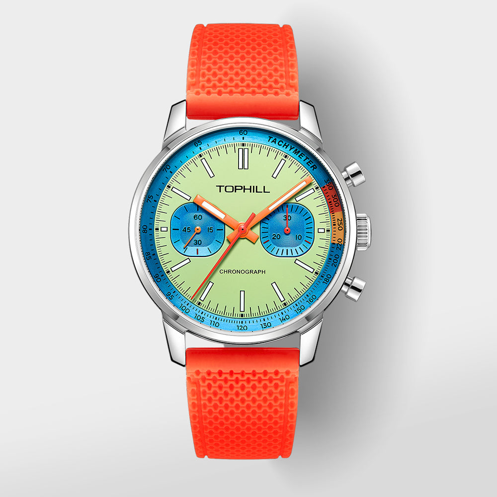 TOPHILL Men's Hand-Wound Chronograph - 40mm 316L Steel, Seagull ST1901 Movement, Sapphire Glass, Tachymeter Bezel, Silicone Band, Super-Luminova, Mechanical Racing Watch tophillwatch.com