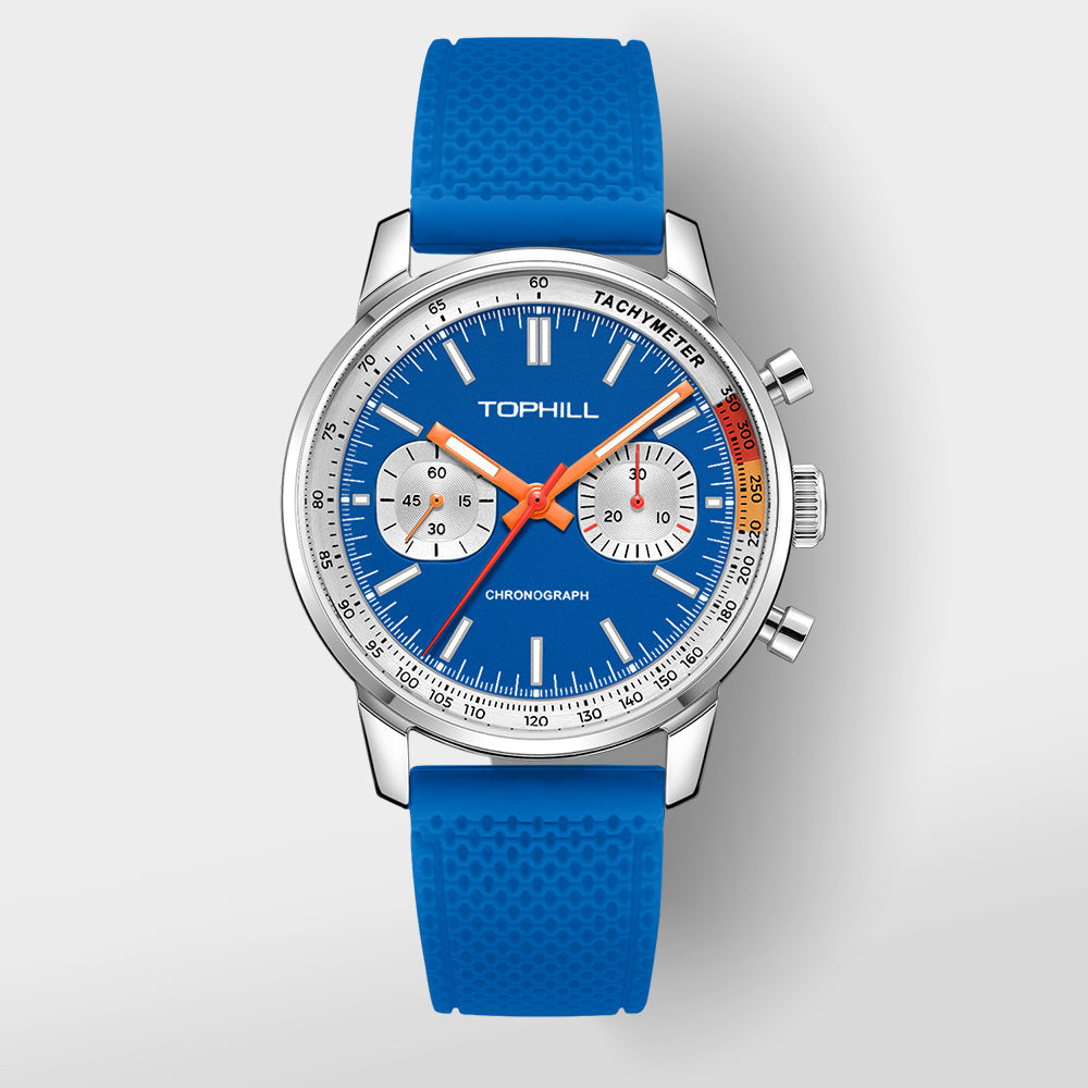 TOPHILL Men's Hand-Wound Chronograph - 40mm 316L Steel, Seagull ST1901 Movement, Sapphire Glass, Tachymeter Bezel, Silicone Band, Super-Luminova, Mechanical Racing Watch tophillwatch.com