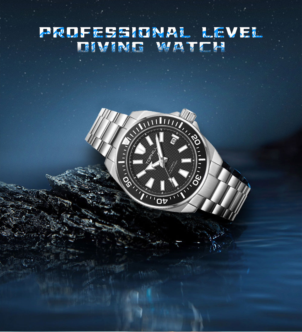 TOPHILL Men's Automatic Dive Watch 300M Waterproof, NH35 Movement, Sapphire Crystal, 316L Steel Bracelet, Luminous Dial, Date Function, Professional Diving Equipment TD008G tophillwatch.com
