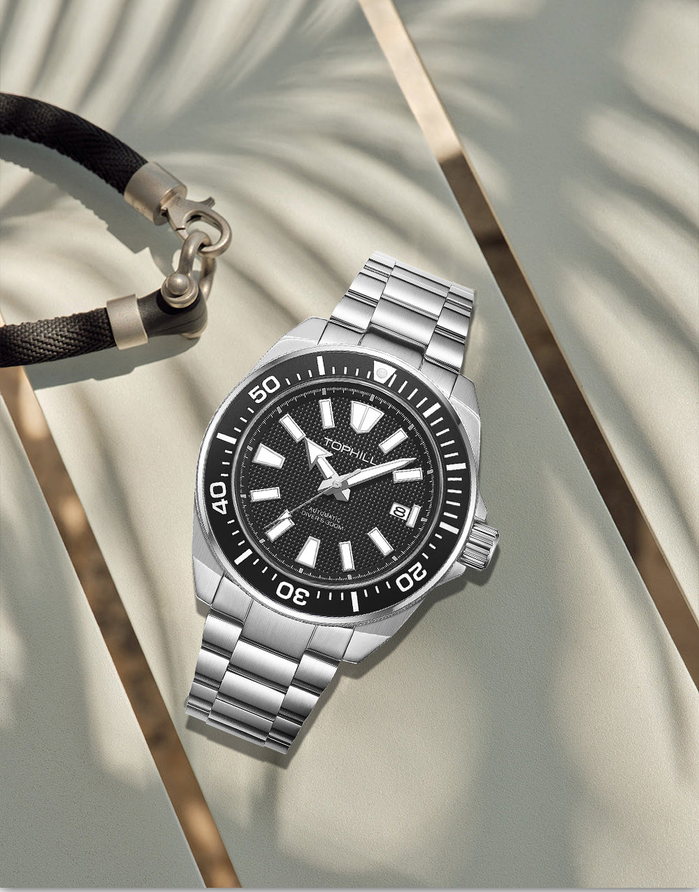 TOPHILL Men's Automatic Dive Watch 300M Waterproof, NH35 Movement, Sapphire Crystal, 316L Steel Bracelet, Luminous Dial, Date Function, Professional Diving Equipment TD008G tophillwatch.com