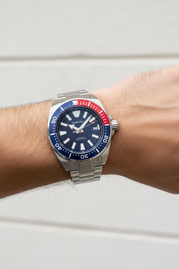 TOPHILL Pepsi Bezel Diver Watch On Wrist