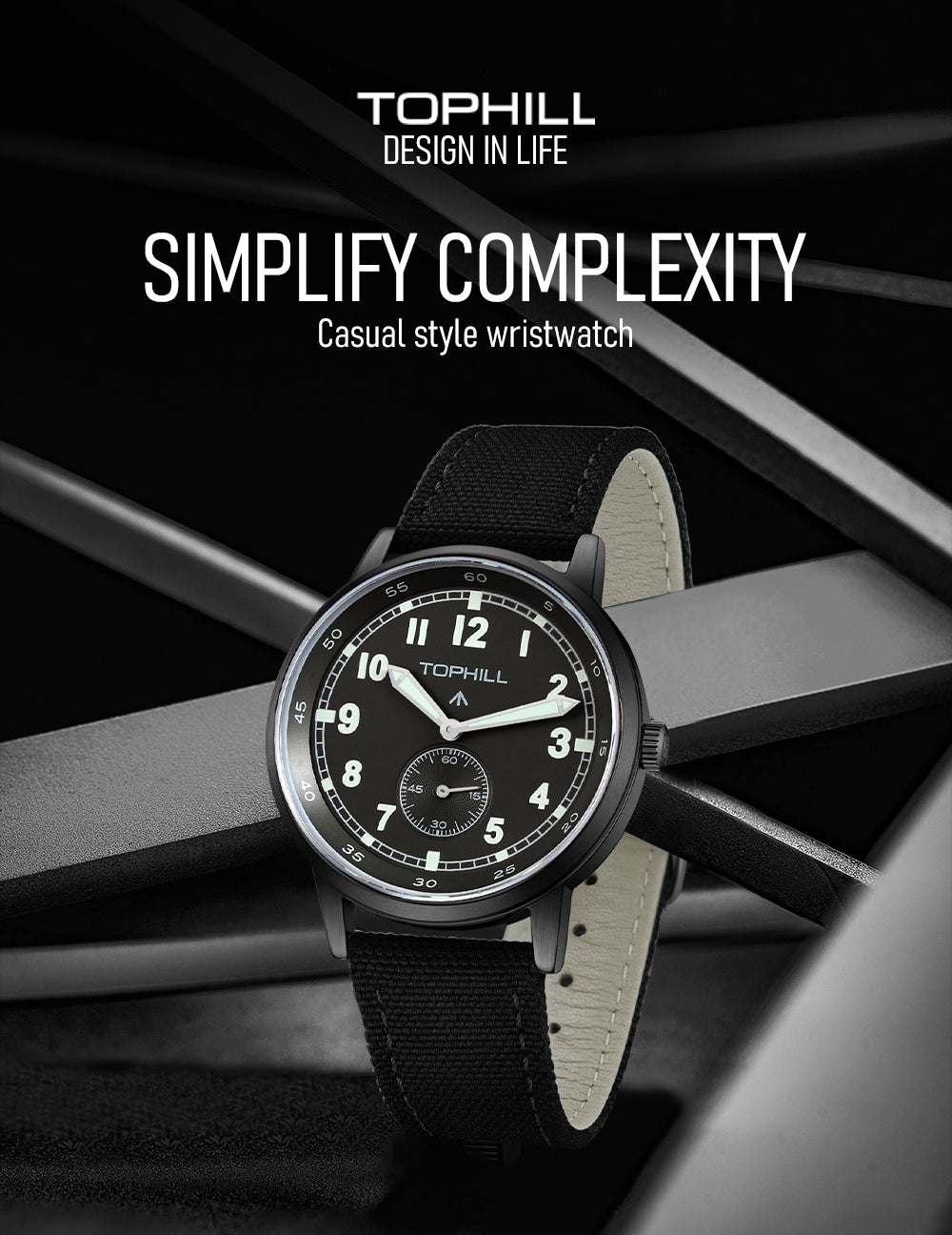 TOPHILL Men's Tactical Field Watch - 40mm Japan Quartz Movement, Canvas Band, Luminous Dial, Small Seconds, Sapphire Glass, Military Style Outdoor Watch for Men tophillwatch.com