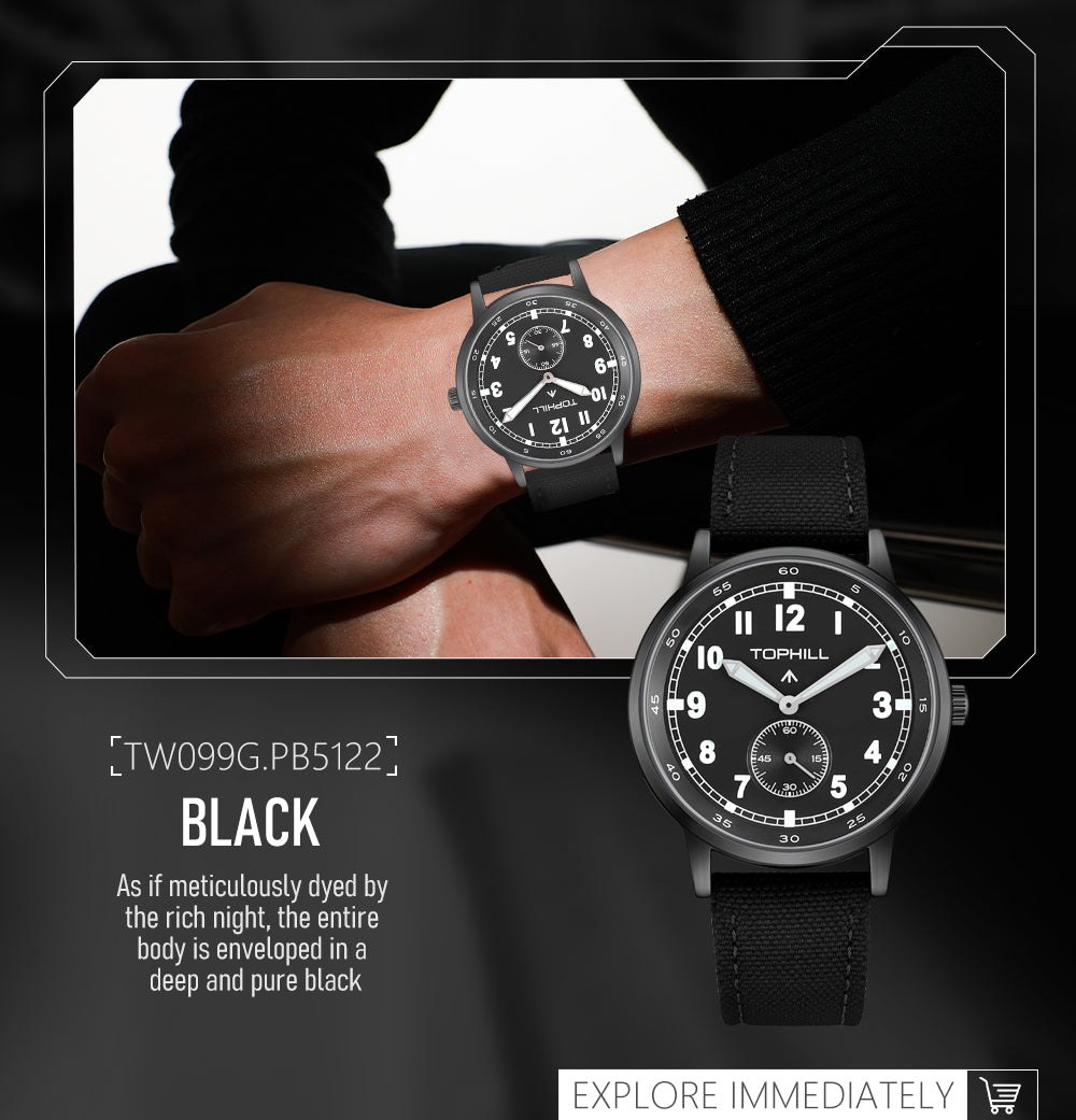 TOPHILL Men's Tactical Field Watch - 40mm Japan Quartz Movement, Canvas Band, Luminous Dial, Small Seconds, Sapphire Glass, Military Style Outdoor Watch for Men tophillwatch.com
