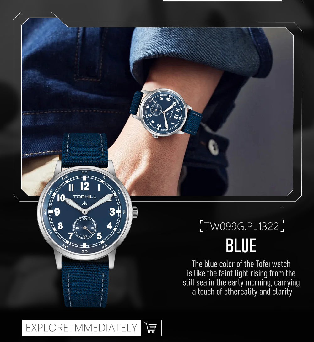 TOPHILL Men's Tactical Field Watch - 40mm Japan Quartz Movement, Canvas Band, Luminous Dial, Small Seconds, Sapphire Glass, Military Style Outdoor Watch for Men tophillwatch.com